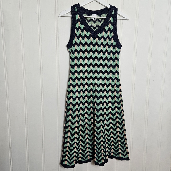 M Missoni Mint Chevron Sleeveless Sweater Dress Italy Size 10 A-Line Knit - Picture 2 of 16